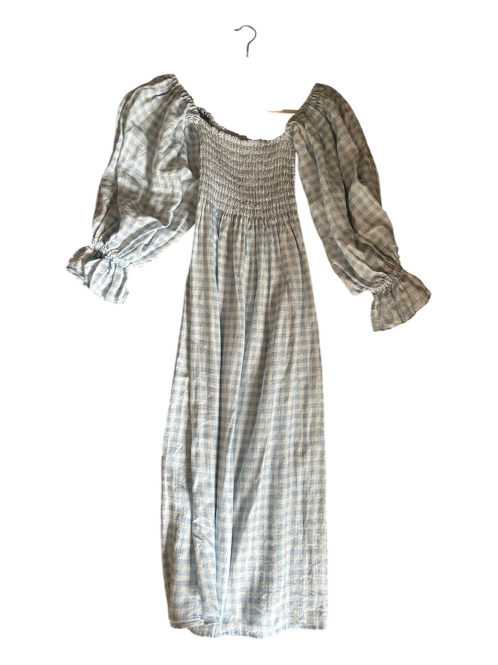 Sleeper Light Blue Gingham Smocked Maxi Dress